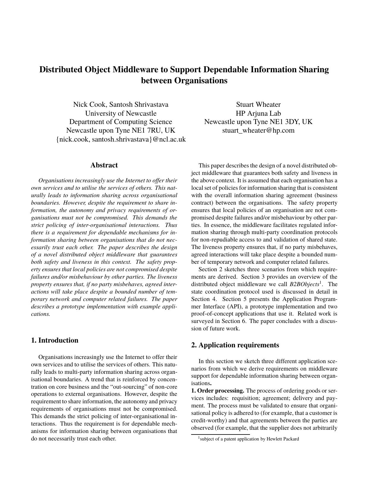 Distributed Object Middleware to Support Dependable Information Sharing Between Organizations 10.1.1.2.8841 by Unknown