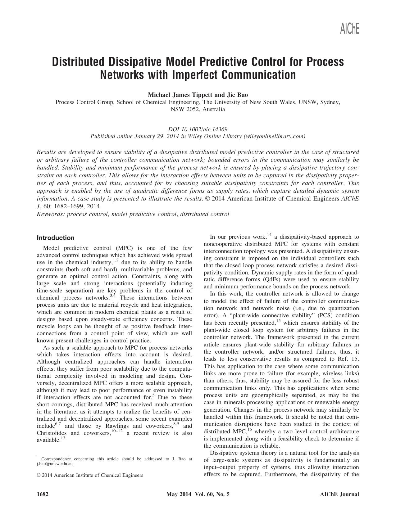 Distributed dissipative model predictive control for process networks with imperfect communication by Unknown