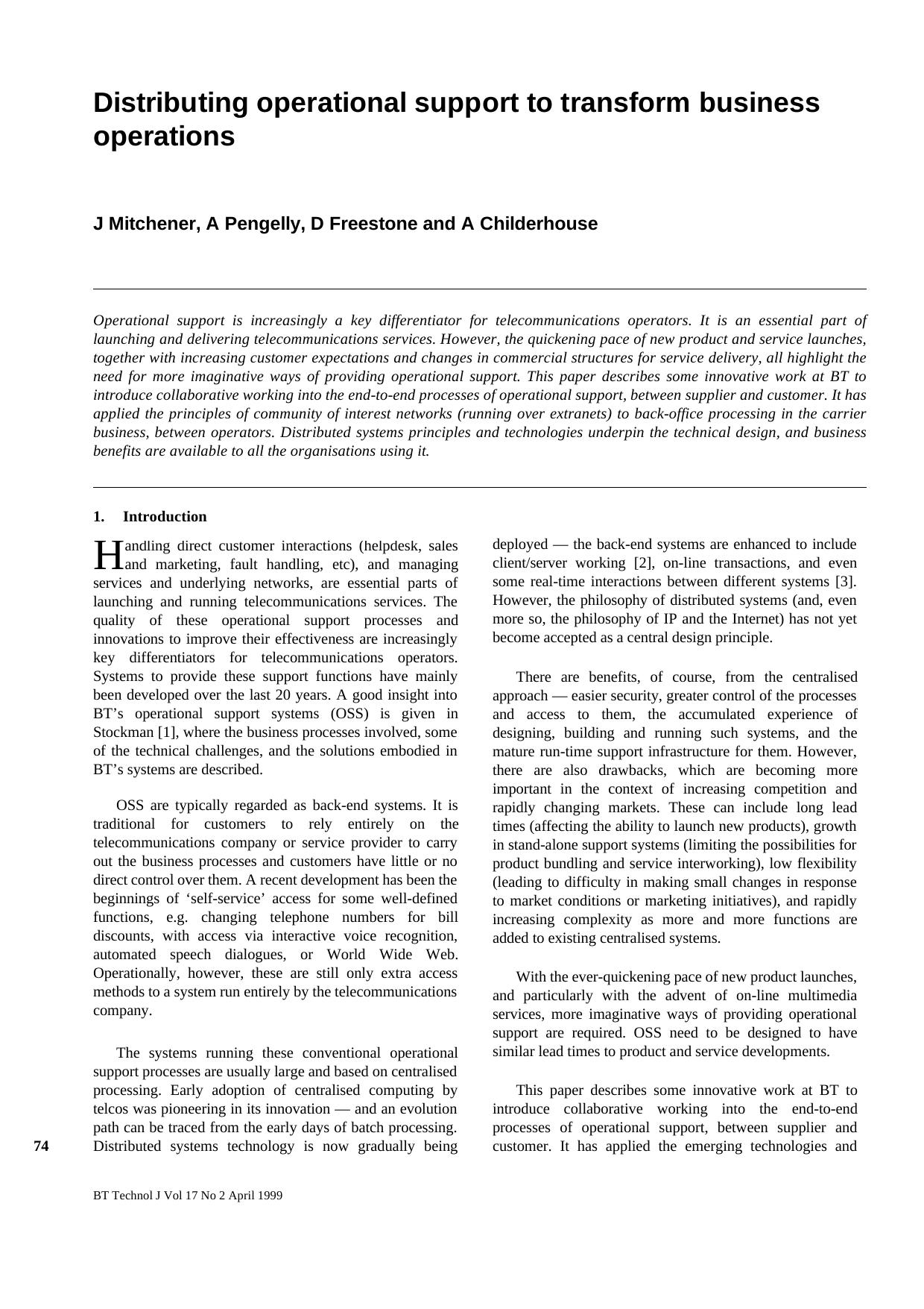 Distributing Operational Support to Transform Business Operations by Unknown