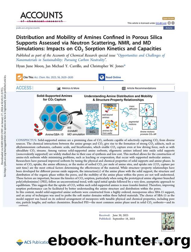 Distribution and Mobility of Amines Confined in Porous Silica Supports Assessed via Neutron Scattering, NMR, and MD Simulations: Impacts on CO2 Sorption Kinetics and Capacities by Hyun June Moon Jan Michael Y. Carrillo & Christopher W. Jones