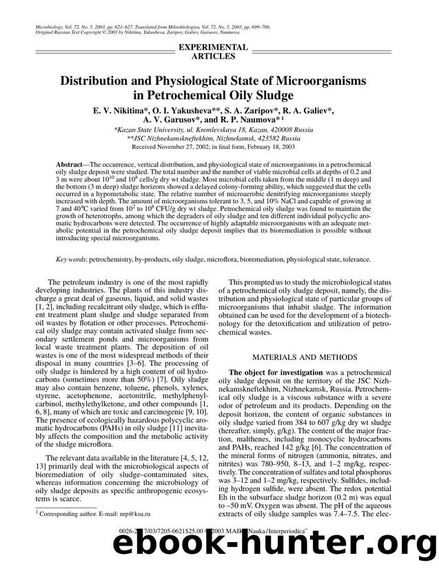 Distribution and Physiological State of Microorganisms in Petrochemical Oily Sludge by Unknown