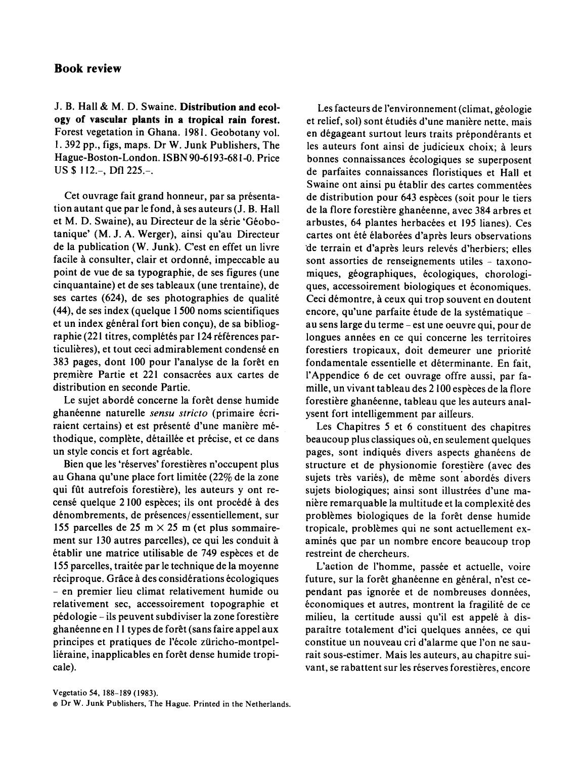 Distribution and ecology of vascular plants in a tropical rain forest by Unknown