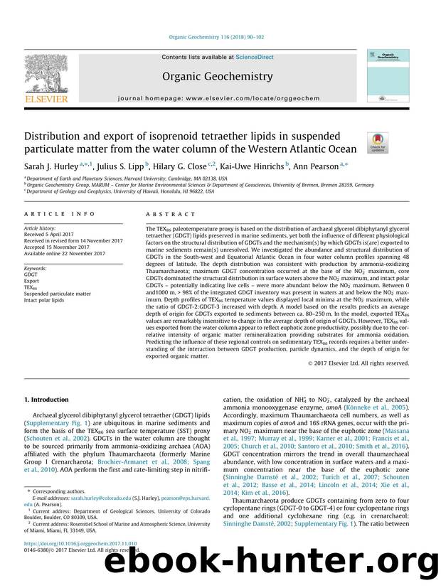 Distribution and export of isoprenoid tetraether lipids in suspended particulate matter from the water column of the Western Atlantic Ocean by Sarah J. Hurley & Julius S. Lipp & Hilary G. Close & Kai-Uwe Hinrichs & Ann Pearson