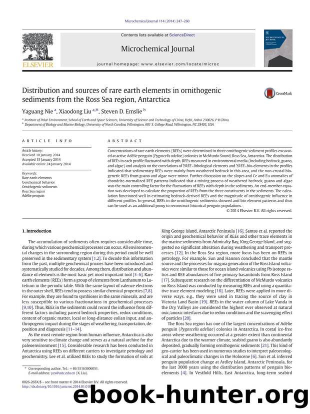 Distribution and sources of rare earth elements in ornithogenic sediments from the Ross Sea region, Antarctica by Yaguang Nie & Xiaodong Liu & Steven D. Emslie