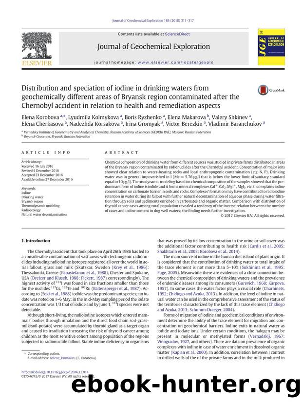 Distribution and speciation of iodine in drinking waters from geochemically different areas of Bryansk region contaminated after the Chernobyl accident in relation to health and remediation aspects by unknow