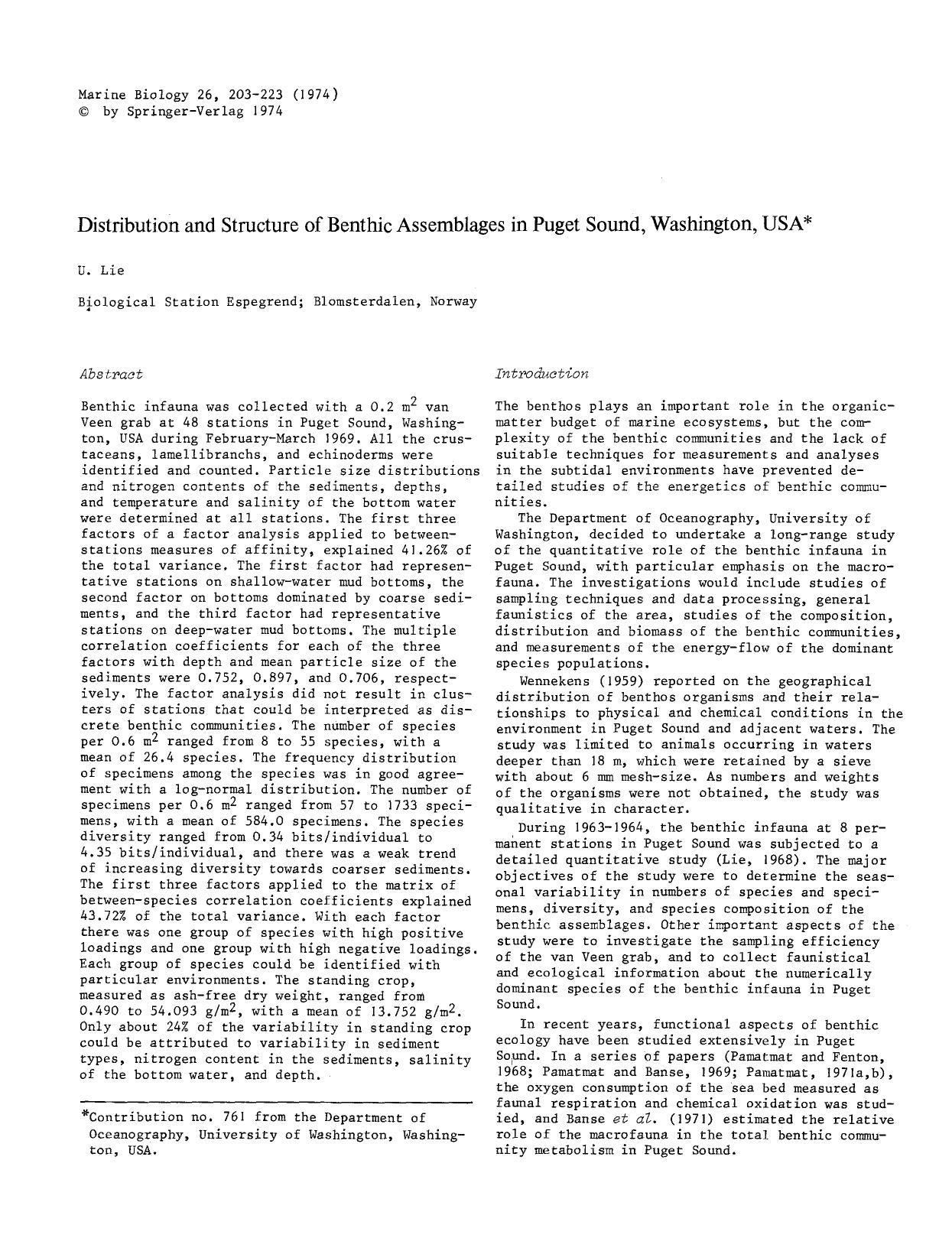 Distribution and structure of benthic assemblages in Puget Sound, Washington, USA by Unknown