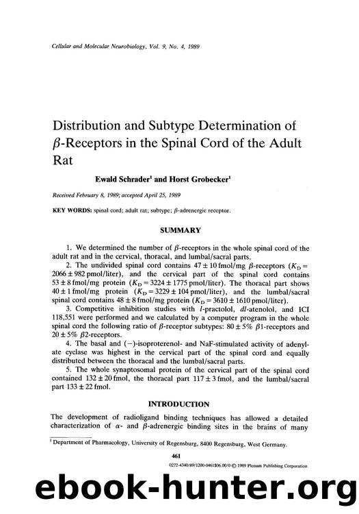 Distribution and subtype determination of <Emphasis Type="Italic">&#x03B2; <Emphasis>-receptors in the spinal cord of the adult rat by Unknown