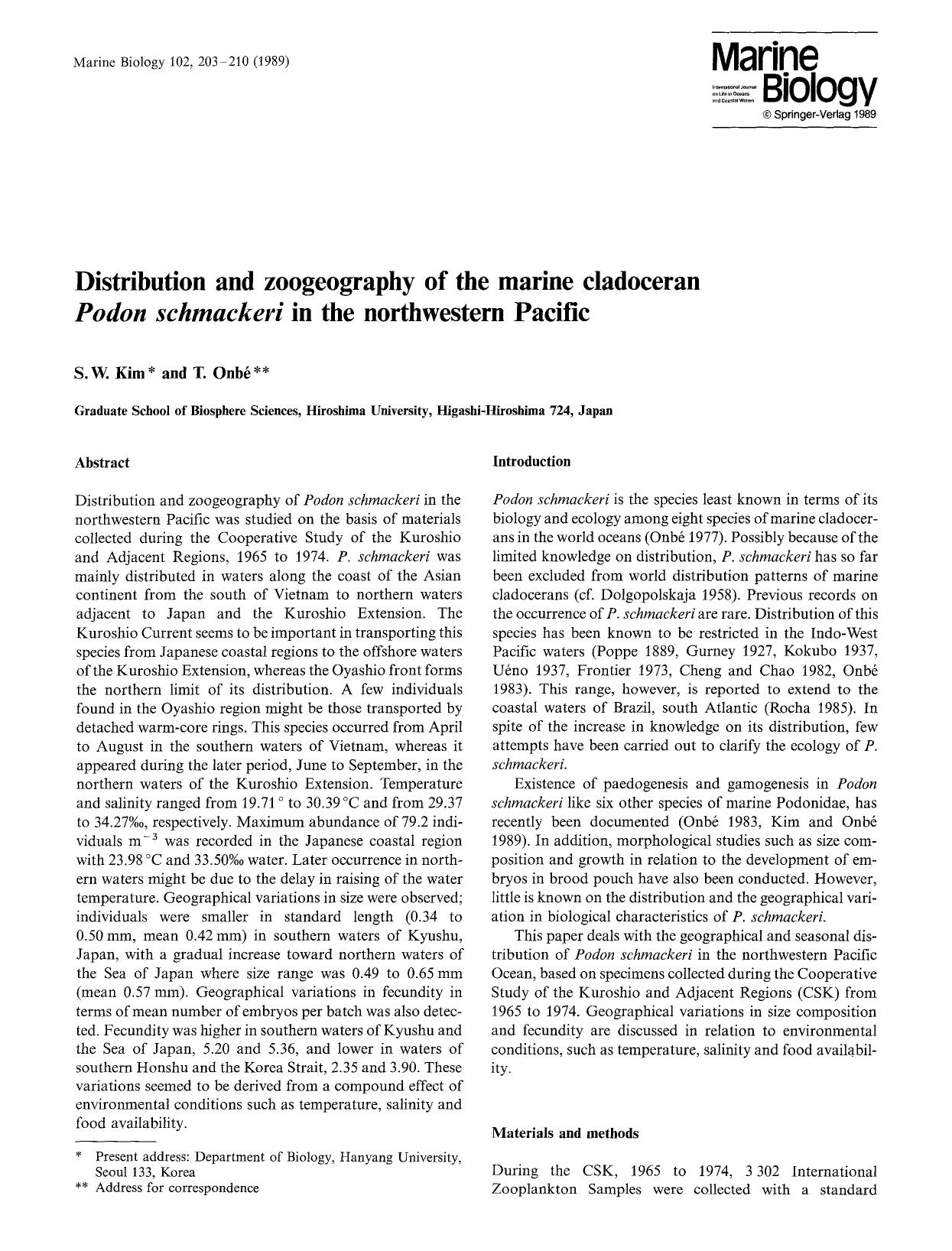Distribution and zoogeography of the marine cladoceran <Emphasis Type="Italic">Podon schmackeri<Emphasis> in the northwestern Pacific by Unknown