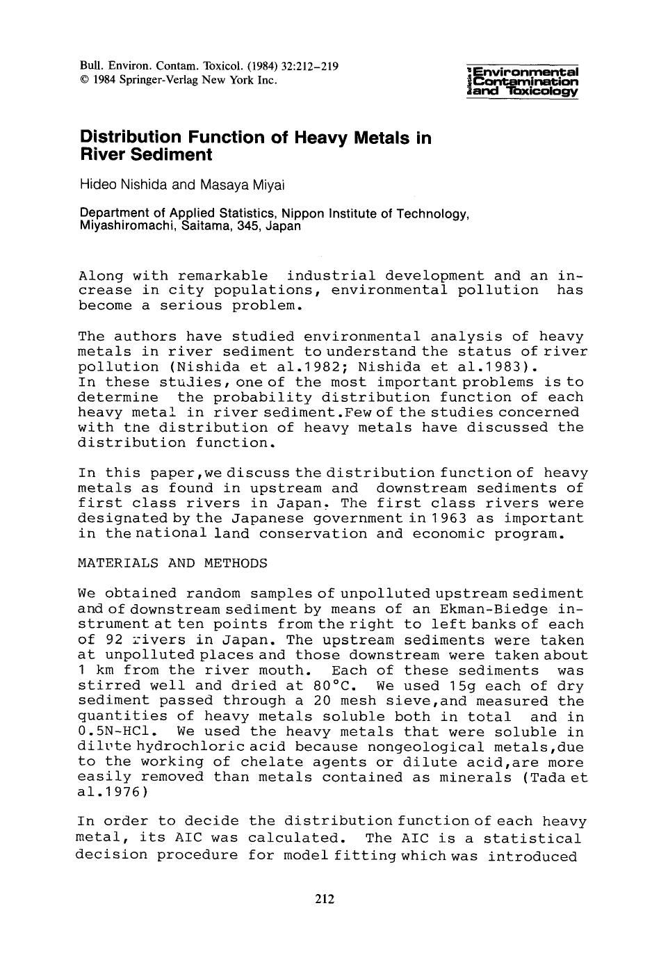 Distribution function of heavy metals in river sediment by Unknown