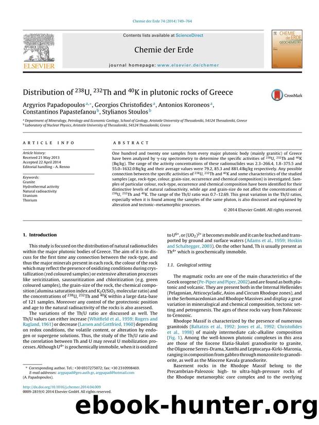 Distribution of 238U, 232Th and 40K in plutonic rocks of Greece by unknow