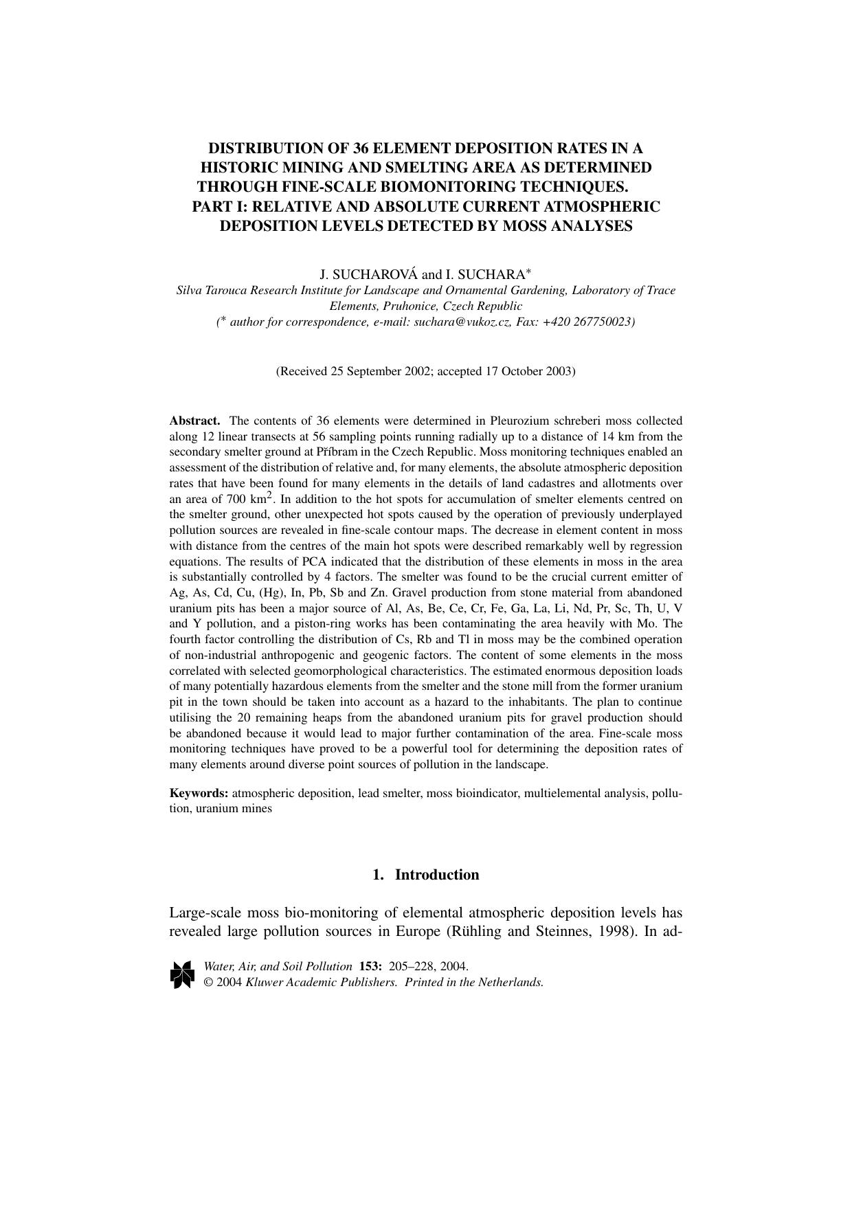 Distribution of 36 Element Deposition Rates in a Historic Mining and Smelting Area as Determined through Fine-Scale Biomonitoring Techniques. Part I: Relative and Absolute Current by Unknown