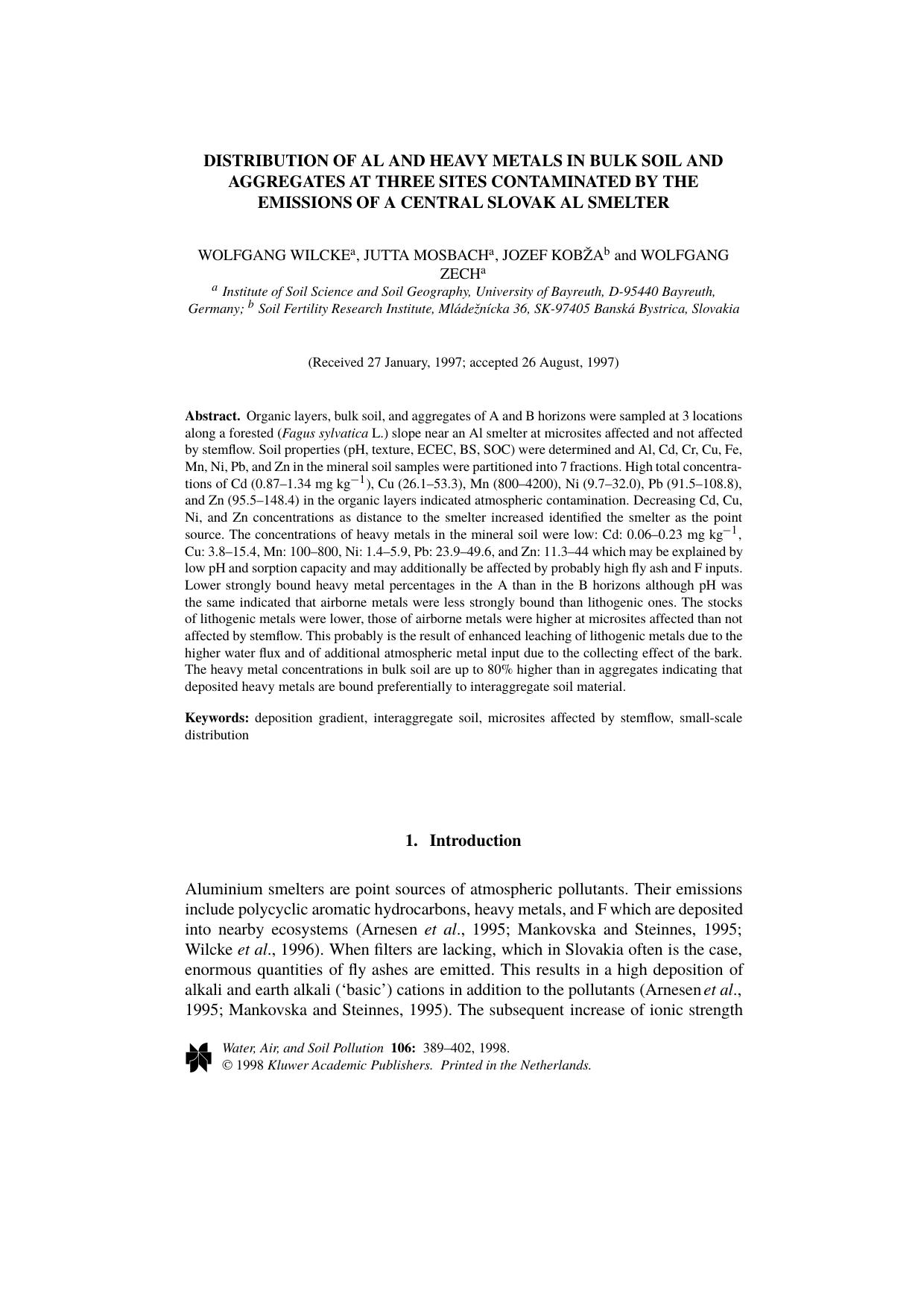 Distribution of Al and Heavy Metals in Bulk Soil and Aggregates at Three Sites Contaminated by the Emissions of a Central Slovak Al Smelter by Unknown