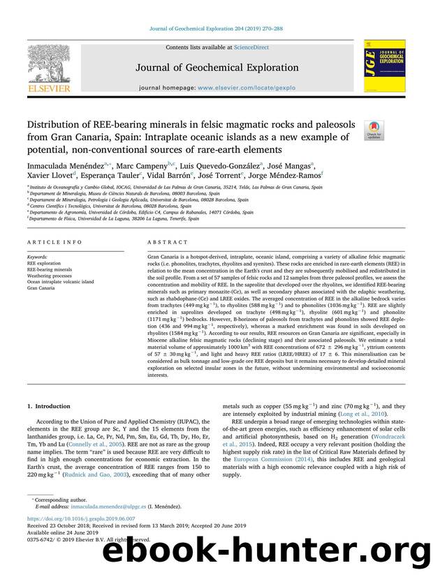 Distribution of REE-bearing minerals in felsic magmatic rocks and paleosols from Gran Canaria, Spain_ Intraplate oceanic islands as a new example of potential, non-conventional sou by Inmaculada Menéndez