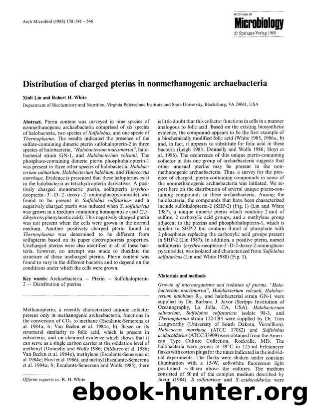 Distribution of charged pterins in nonmethanogenic archaebacteria by Unknown