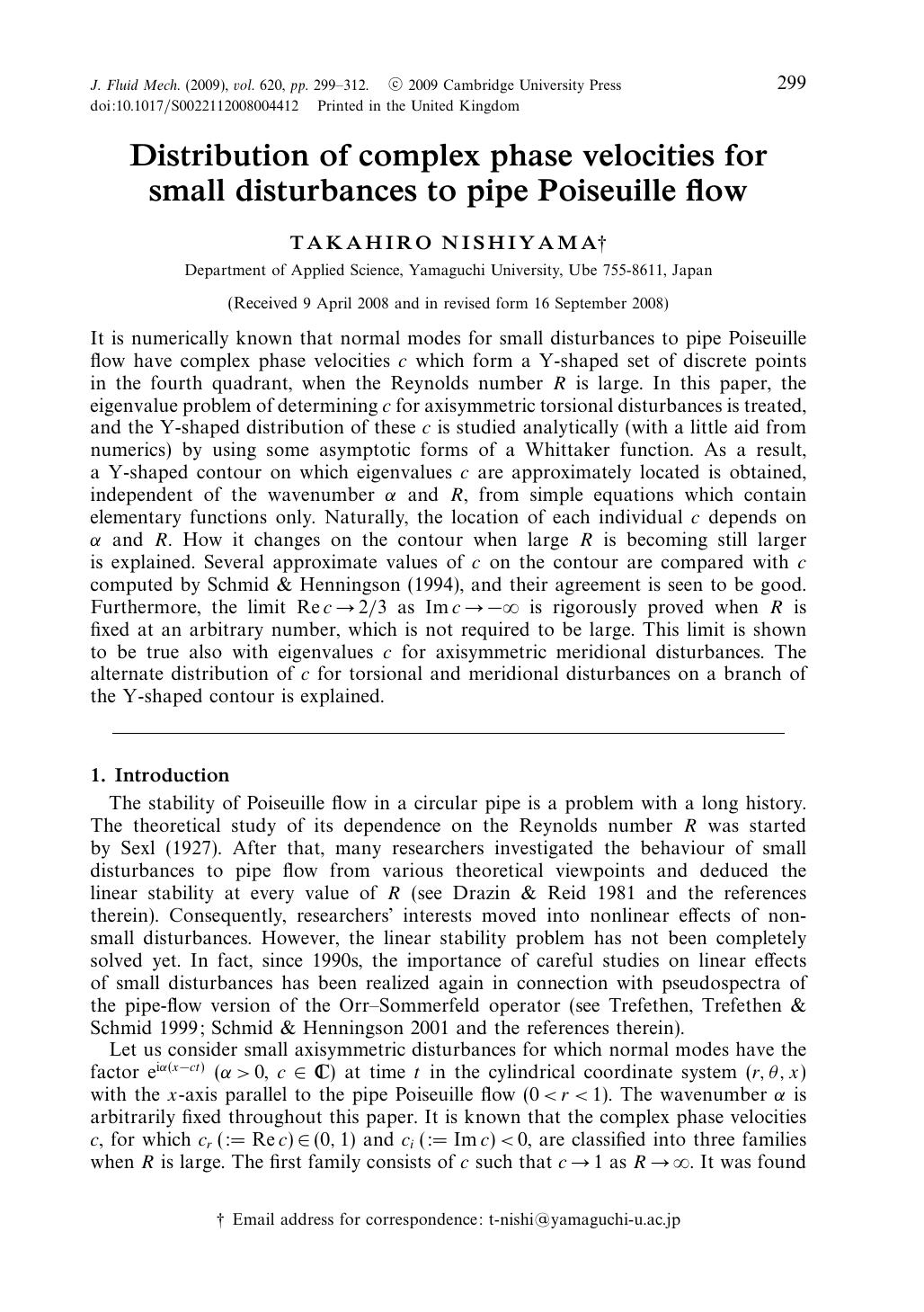 Distribution of complex phase velocities for small disturbances to pipe Poiseuille flow by TAKAHIRO NISHIYAMA