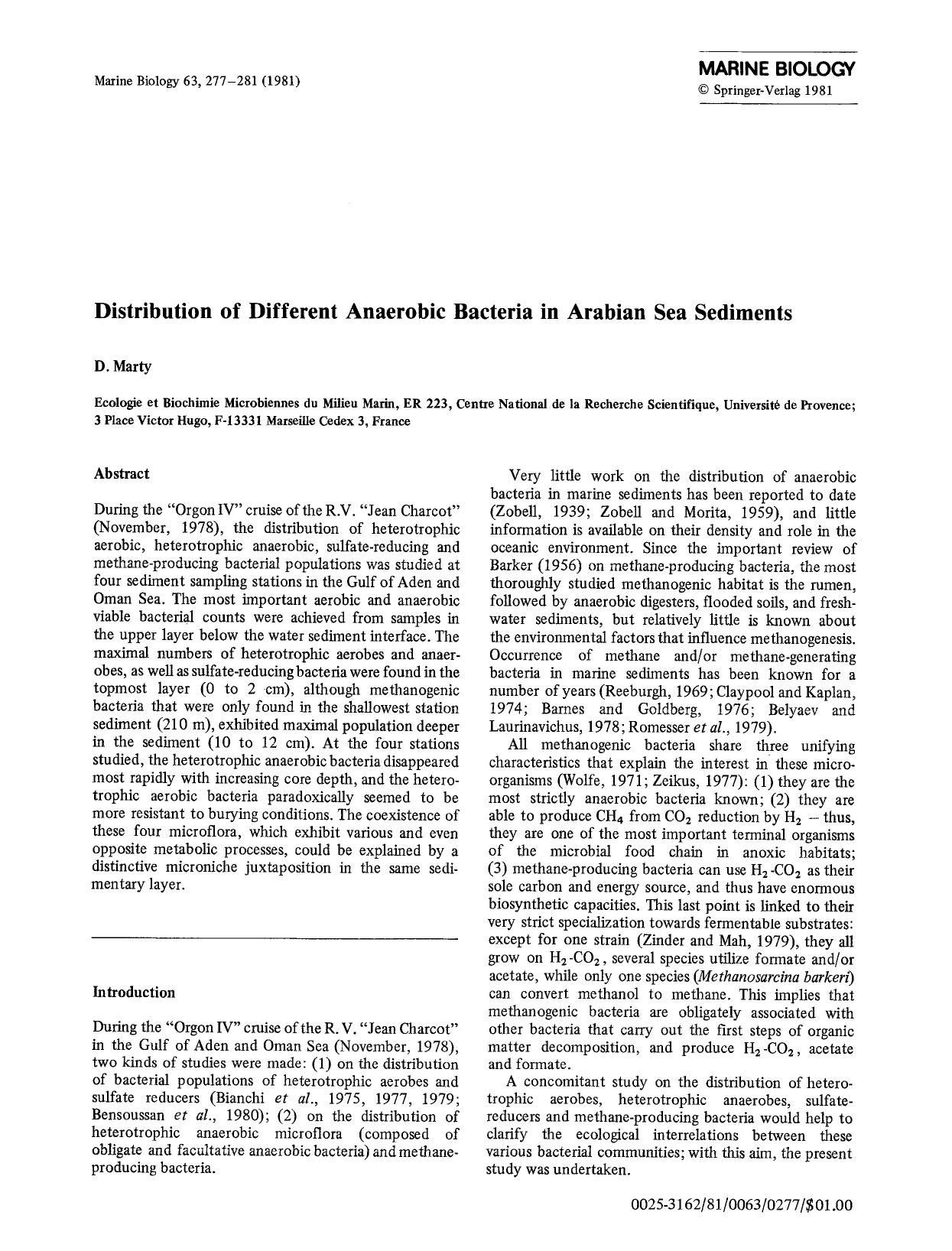 Distribution of different anaerobic bacteria in arabian sea sediments by Unknown