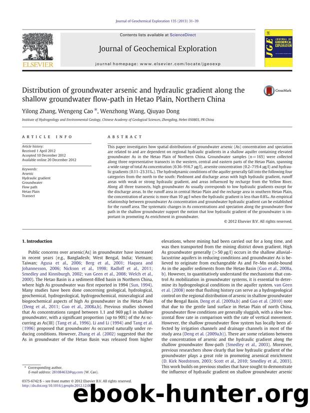 Distribution of groundwater arsenic and hydraulic gradient along the shallow groundwater flow-path in Hetao Plain, Northern China by Yilong Zhang & Wengeng Cao & Wenzhong Wang & Qiuyao Dong