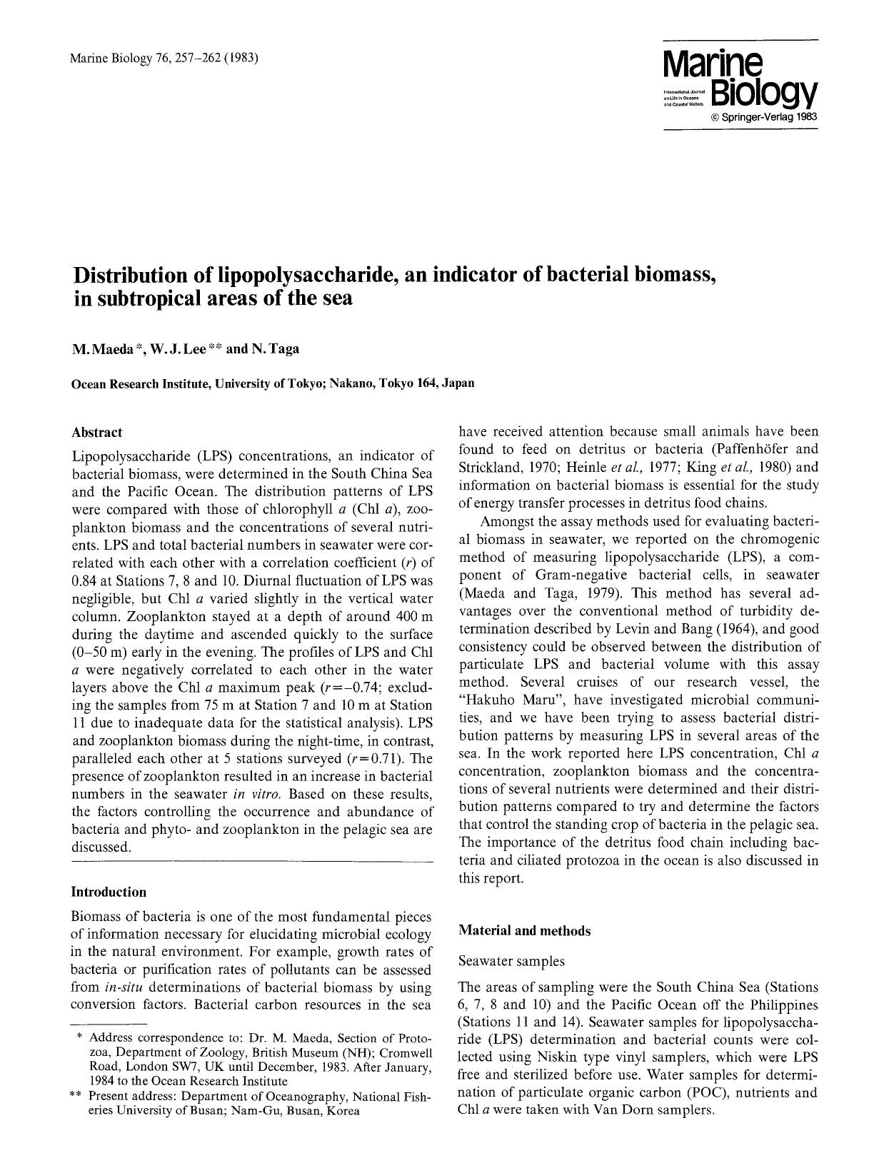 Distribution of lipopolysaccharide, an indicator of bacterial biomass, in subtropical areas of the sea by Unknown
