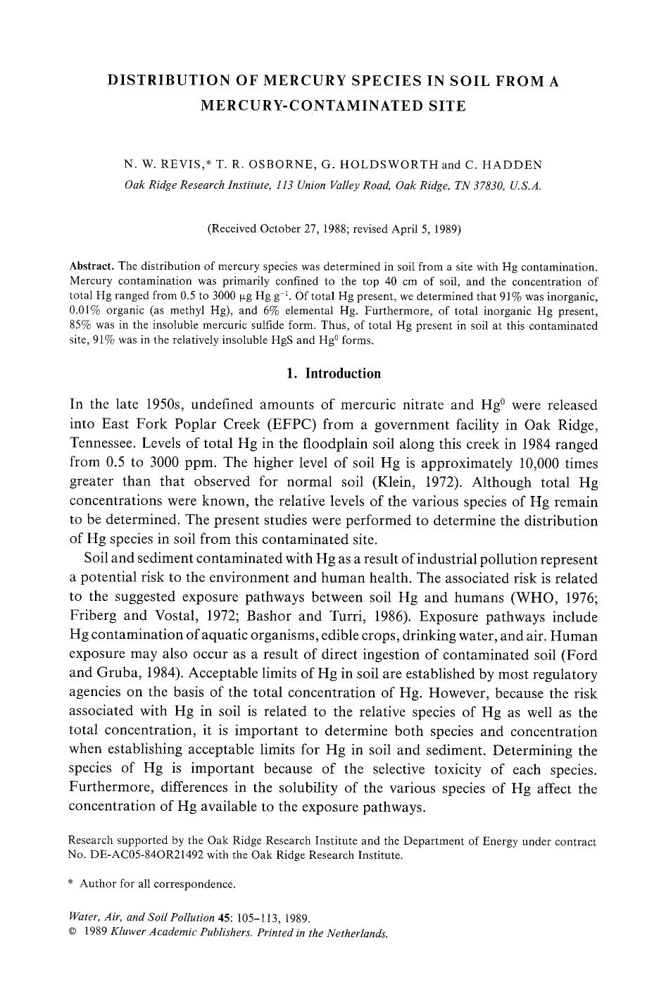 Distribution of mercury species in soil from a mercury-contaminated site by Unknown