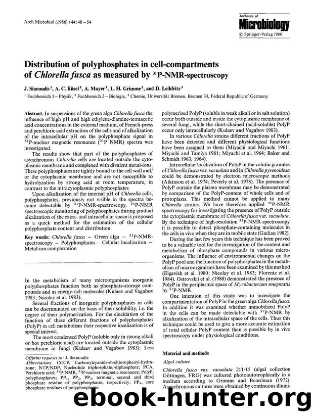 Distribution of polyphosphates in cell-compartments of <Emphasis Type="Italic">Chlorella fusca<Emphasis> as measured by <Superscript>31<Superscript>P-NMR-spectroscopy by Unknown