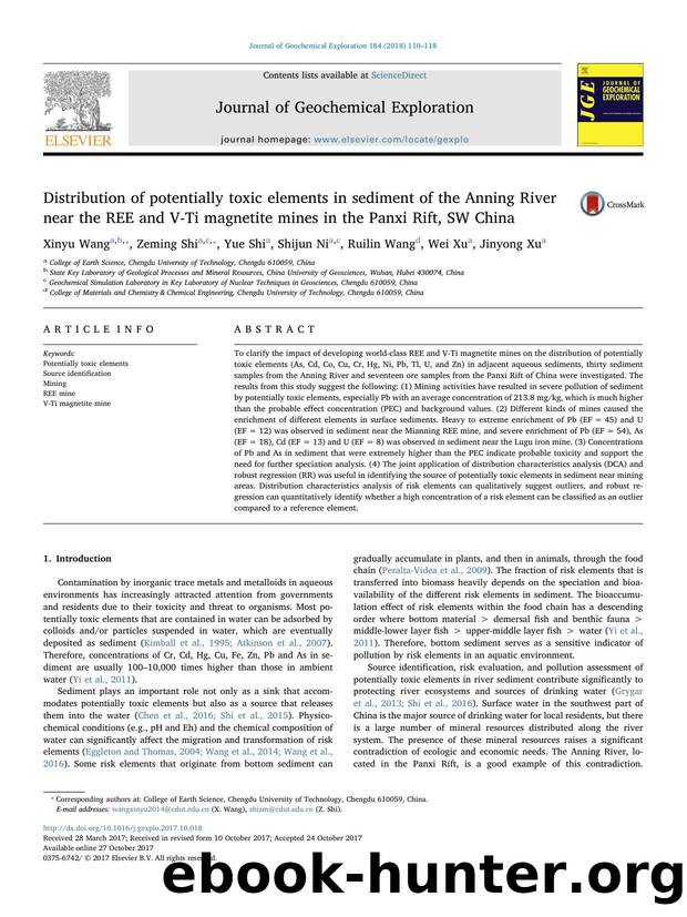 Distribution of potentially toxic elements in sediment of the Anning River near the REE and V-Ti magnetite mines in the Panxi Rift, SW China by Xinyu Wang & Zeming Shi & Yue Shi & Shijun Ni & Ruilin Wang & Wei Xu & Jinyong Xu