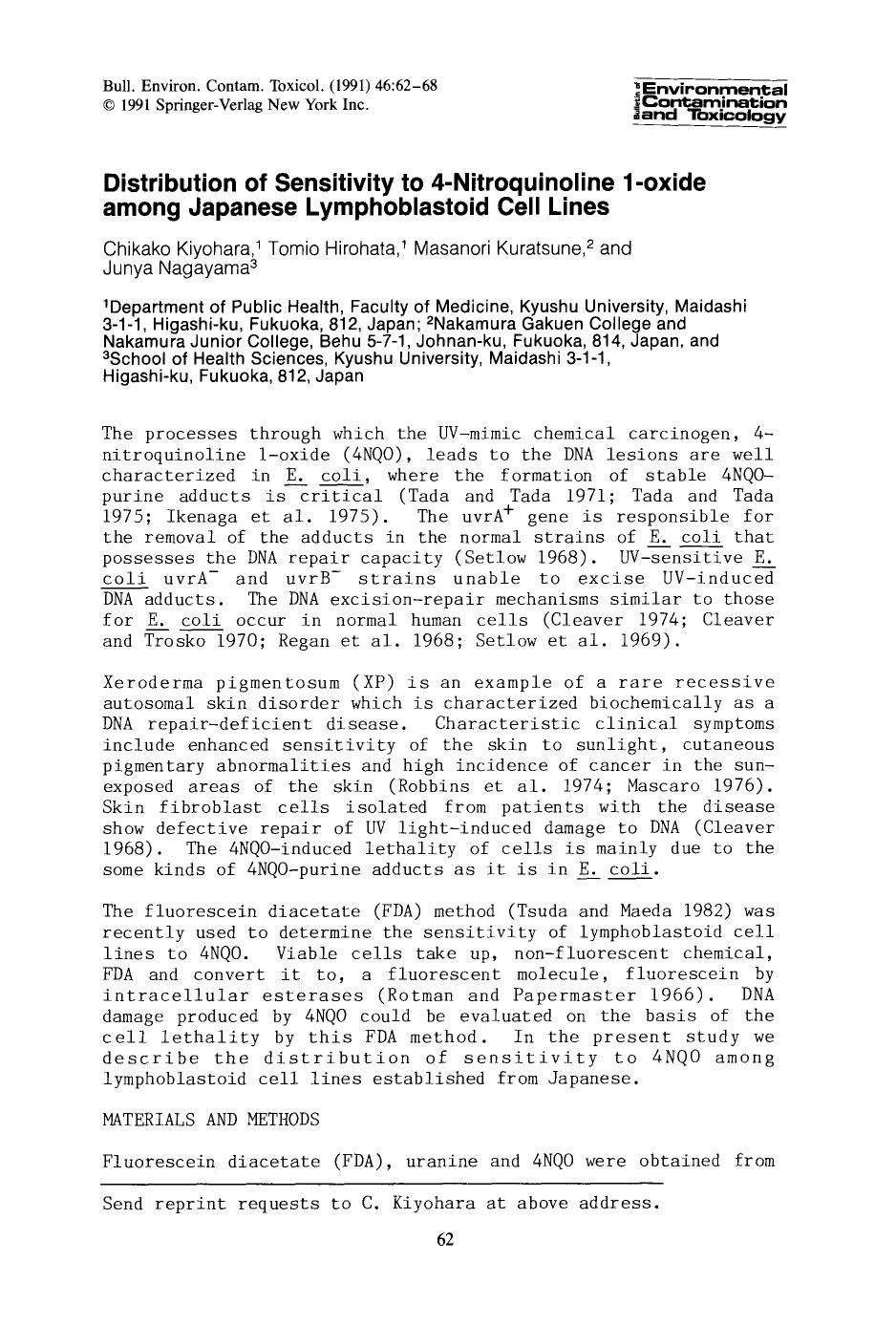 Distribution of sensitivity to 4-nitroquinoline 1-oxide among Japanese lymphoblastoid cell lines by Unknown
