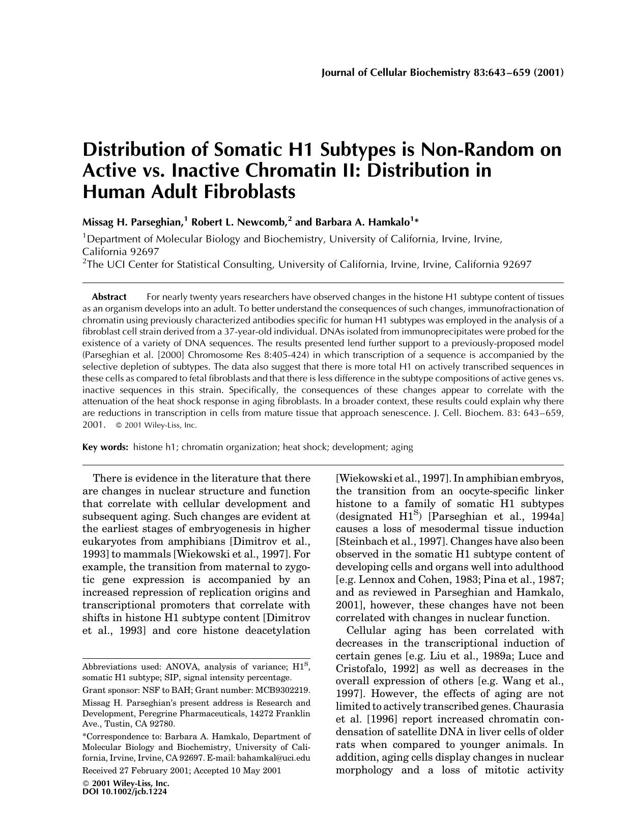 Distribution of somatic H1 subtypes is non-random on active vs. inactive chromatin II: Distribution in human adult fibroblasts by Unknown
