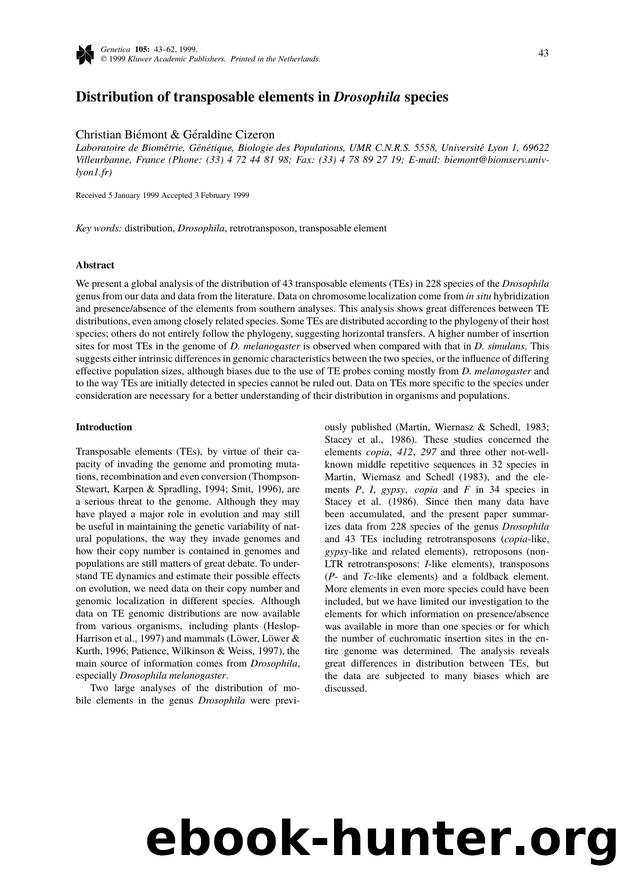 Distribution of transposable elements in Drosophila species by Unknown