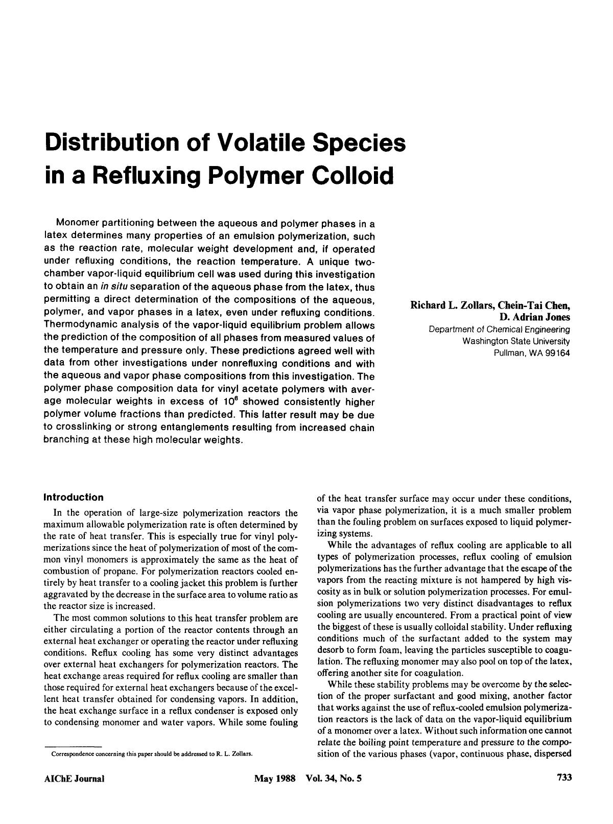 Distribution of volatile species in a refluxing polymer colloid by Unknown