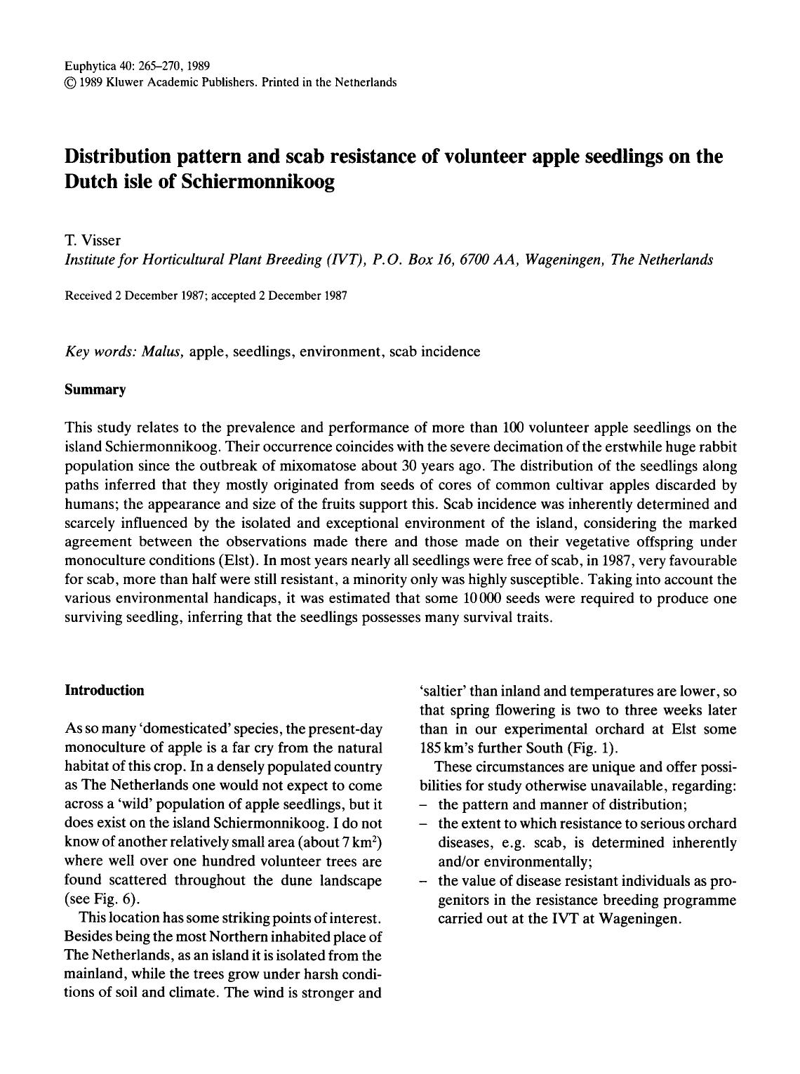 Distribution pattern and scab resistance of volunteer apple seedlings on the Dutch isle of Schiermonnikoog by Unknown