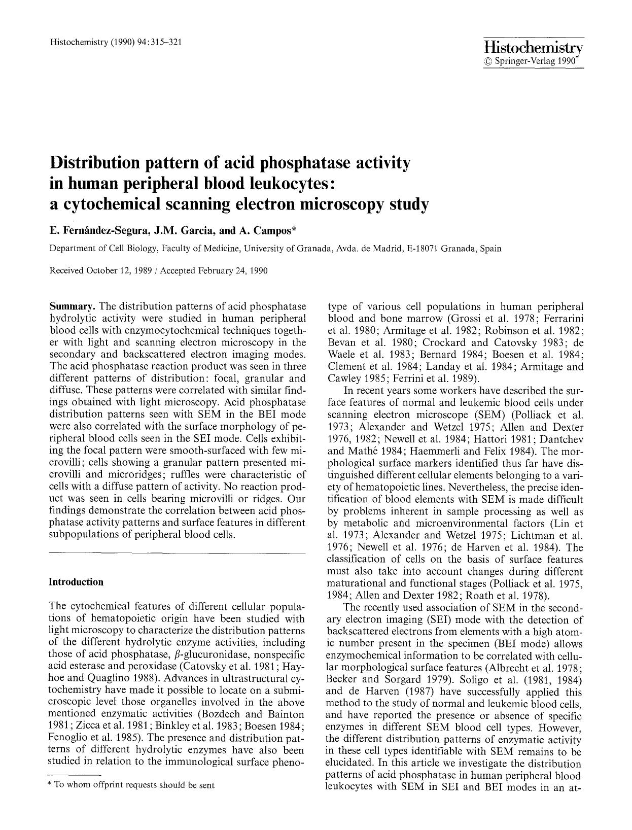 Distribution pattern of acid phosphatase activity in human peripheral blood leukocytes: a cytochemical scanning electron microscopy study by Unknown