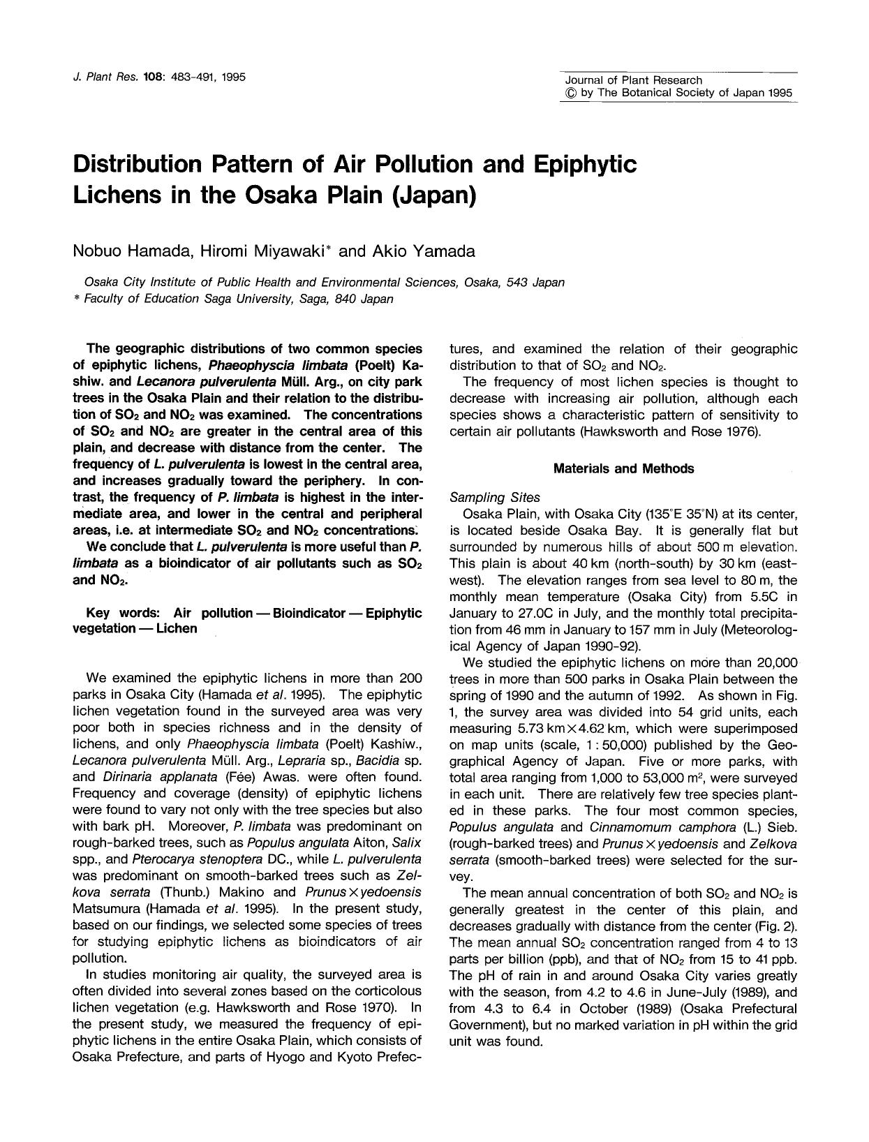 Distribution pattern of air pollution and epiphytic lichens in the Osaka Plain (Japan) by Unknown