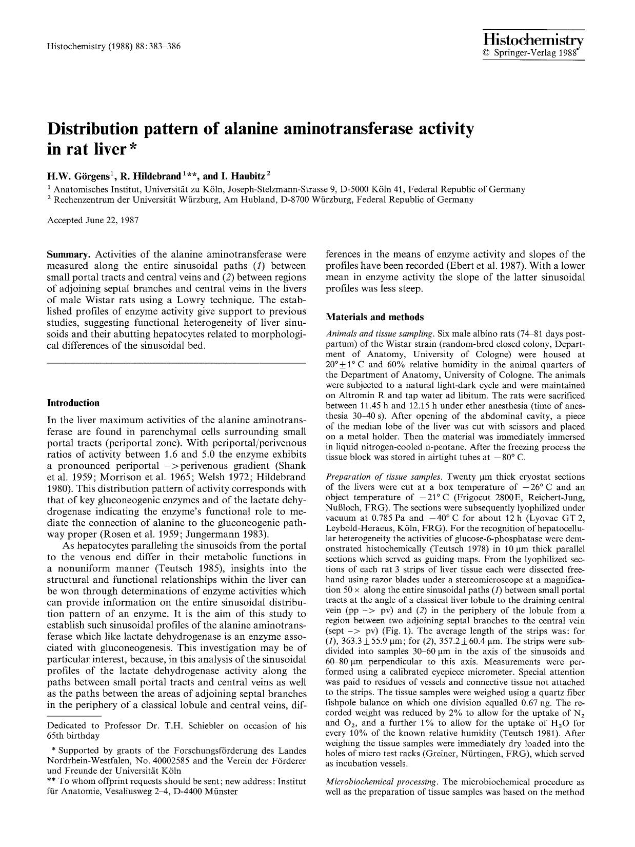 Distribution pattern of alanine aminotransferase activity in rat liver by Unknown