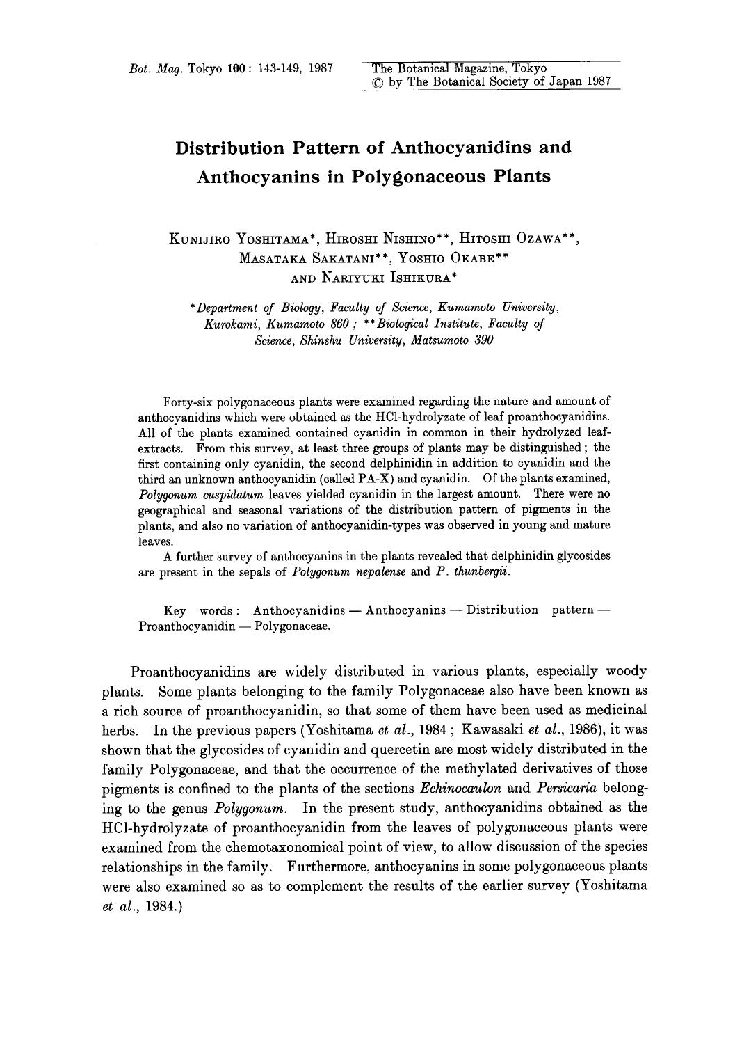 Distribution pattern of anthocyanidins and anthocyanins in polygonaceous plants by Unknown