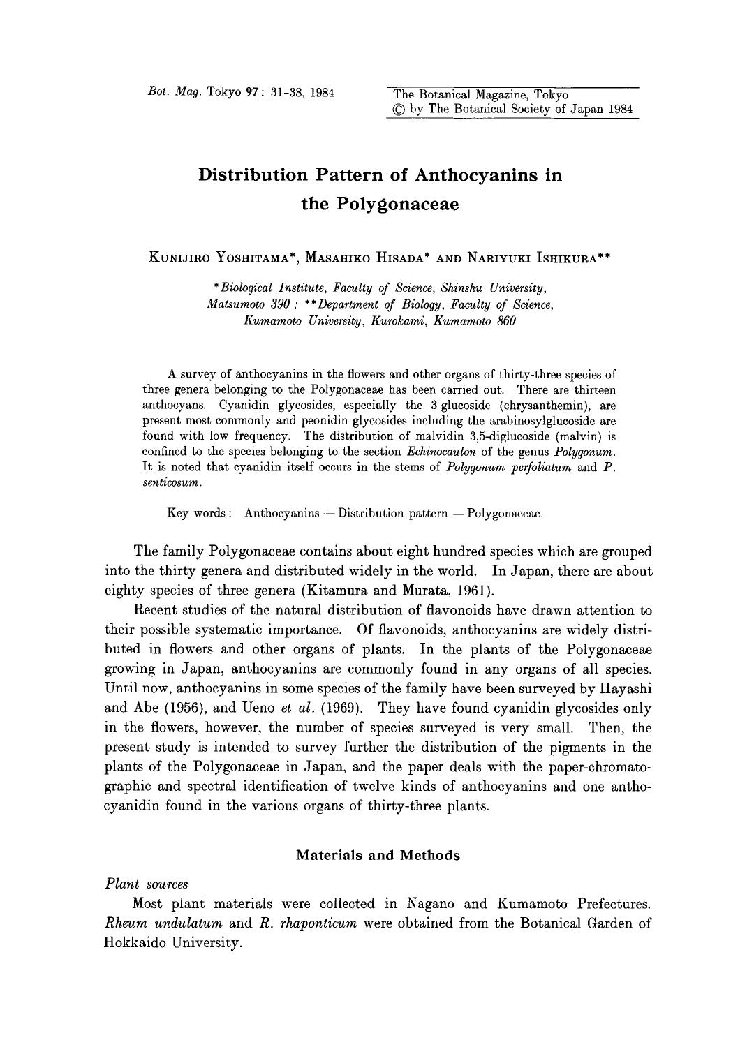 Distribution pattern of anthocyanins in the polygonaceae by Unknown