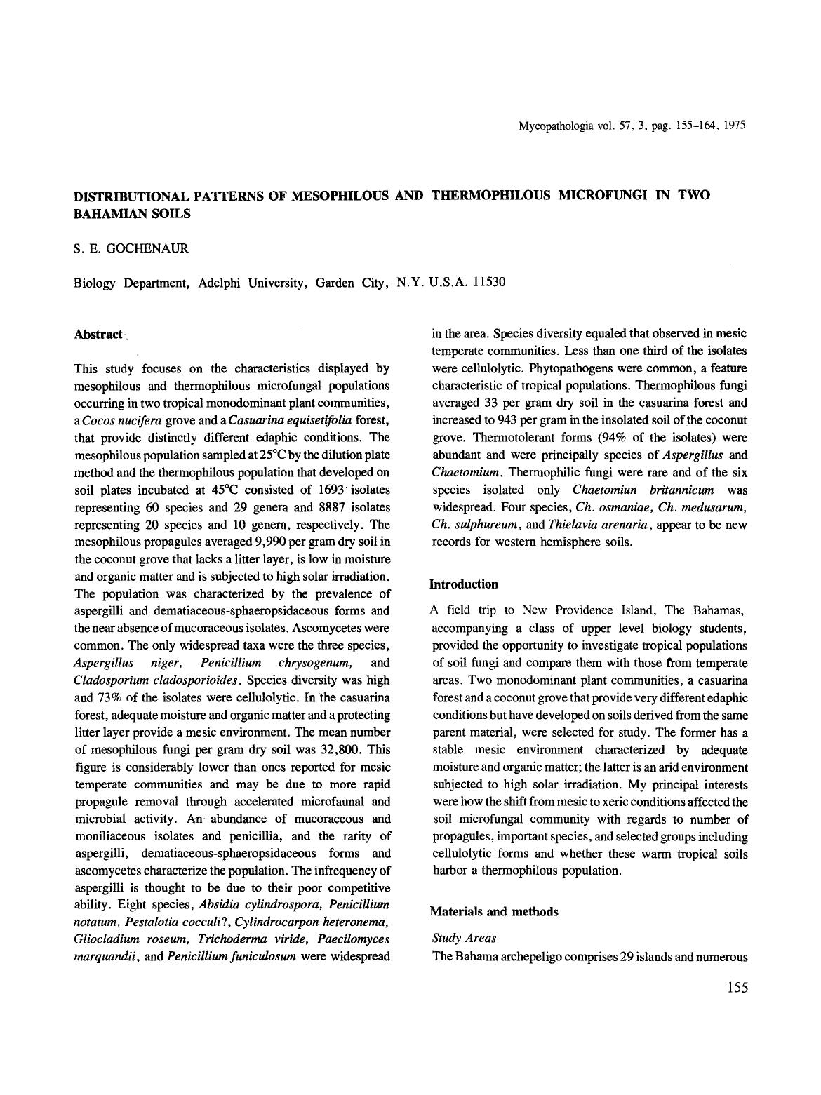 Distributional patterns of mesophilous and thermophilous microfungi in two bahamian soils by Unknown