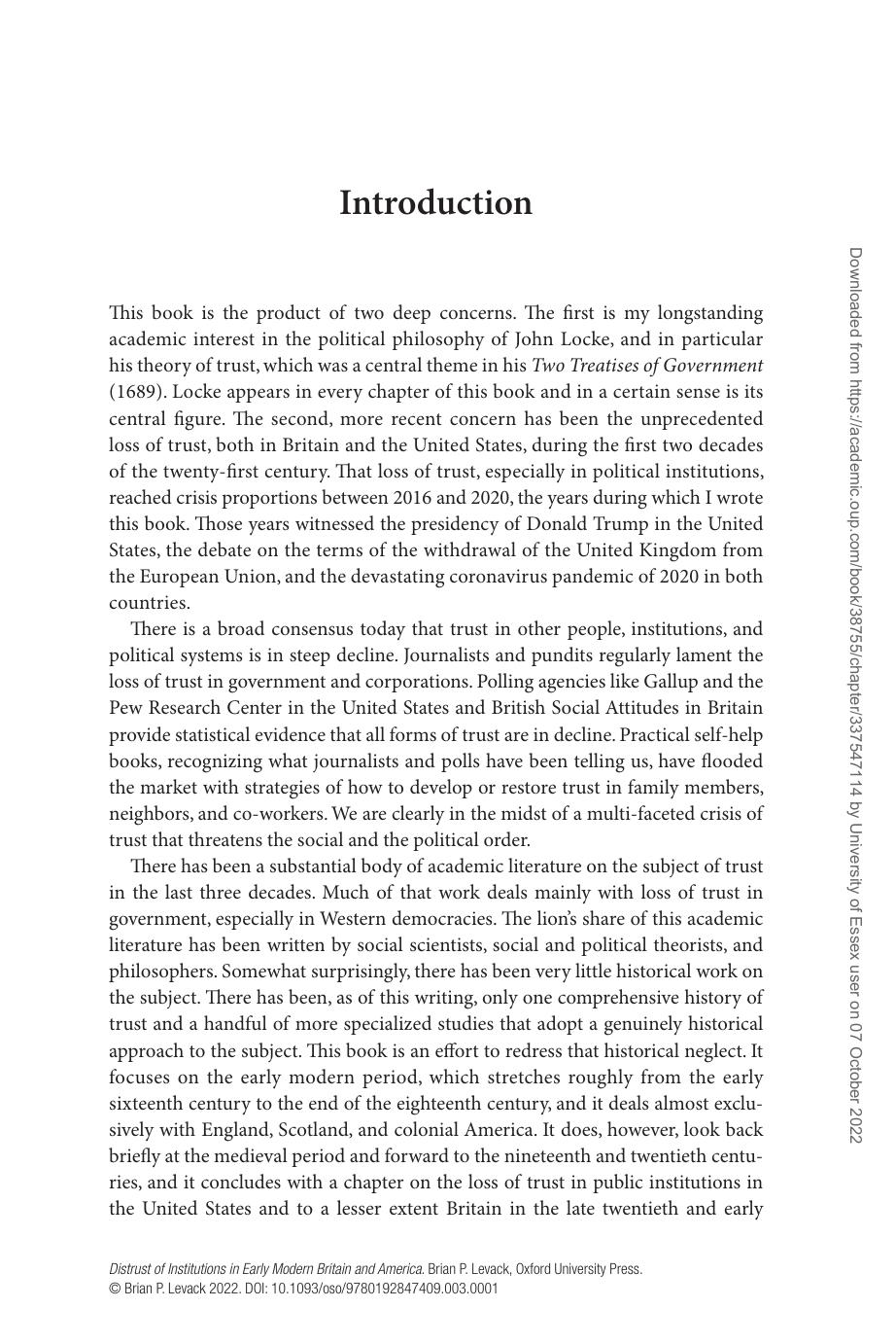 Distrust of Institutions in Early Modern Britain and America by Brian P. Levack