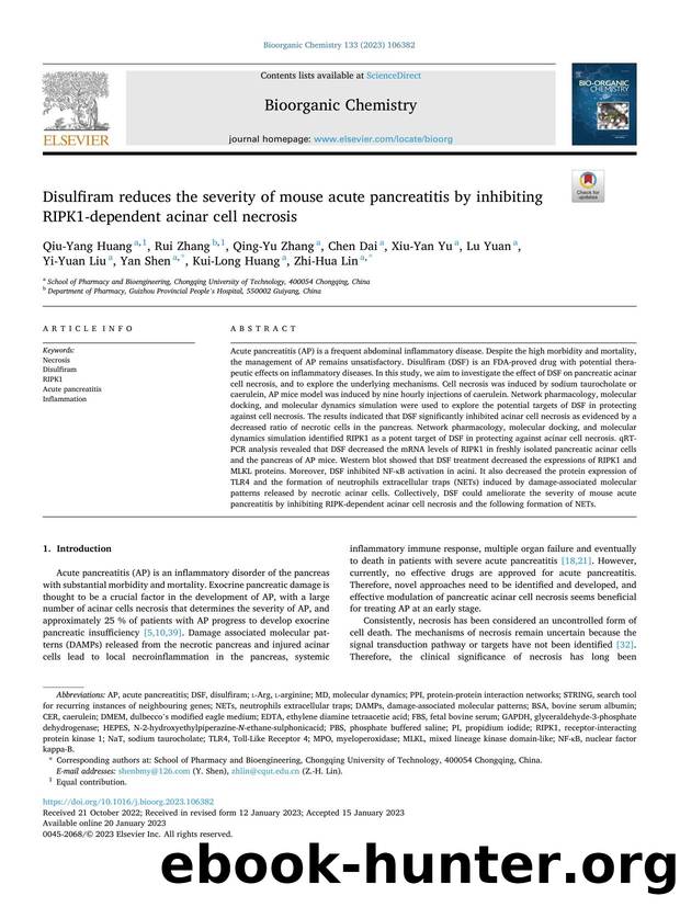 Disulfiram reduces the severity of mouse acute pancreatitis by inhibiting RIPK1-dependent acinar cell necrosis by unknow