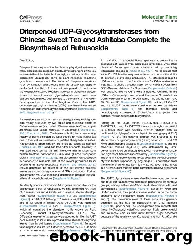 Diterpenoid UDP-Glycosyltransferases from Chinese Sweet Tea and Ashitaba Complete the Biosynthesis of Rubusoside by unknow