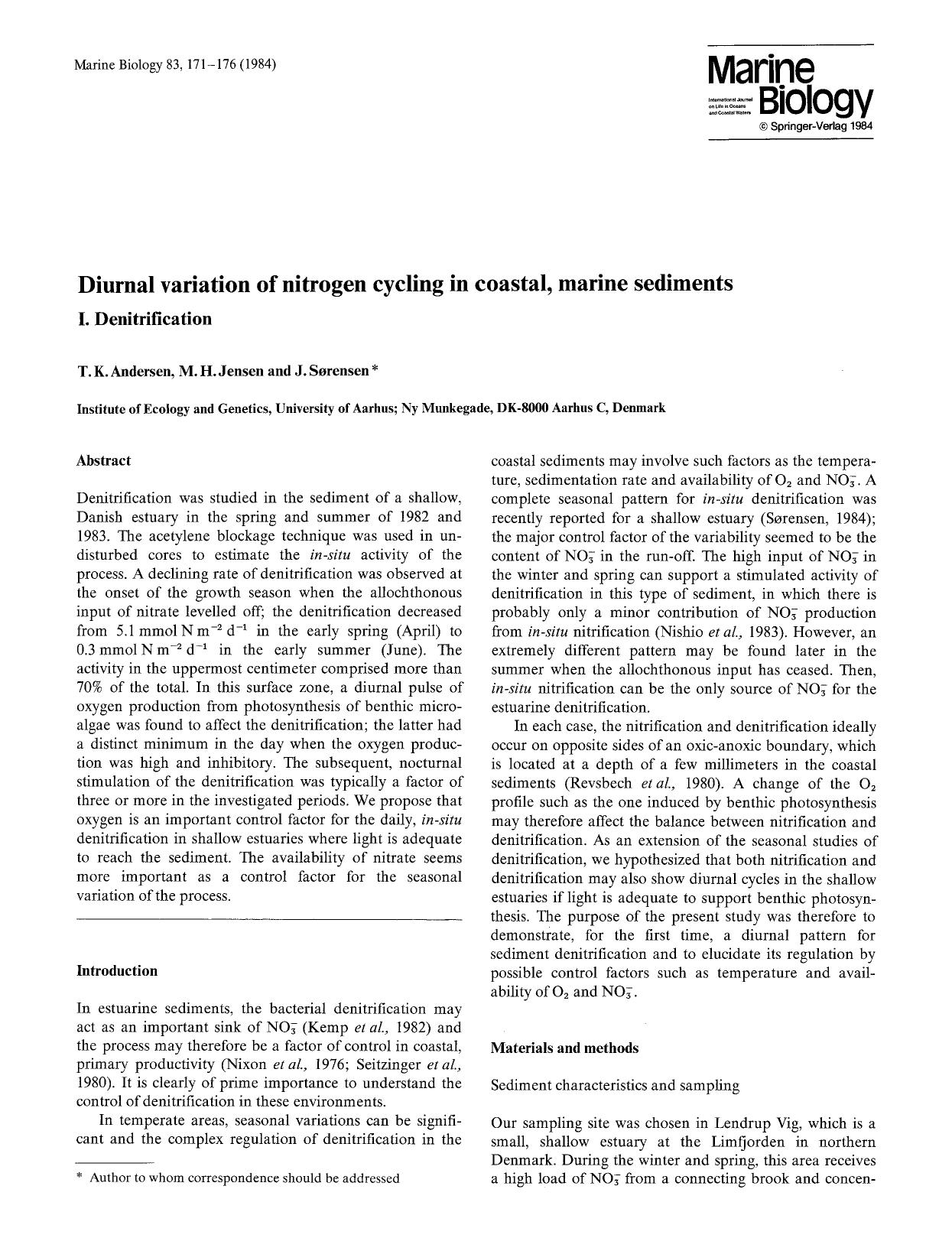 Diurnal variation of nitrogen cycling in coastal, marine sediments by Unknown