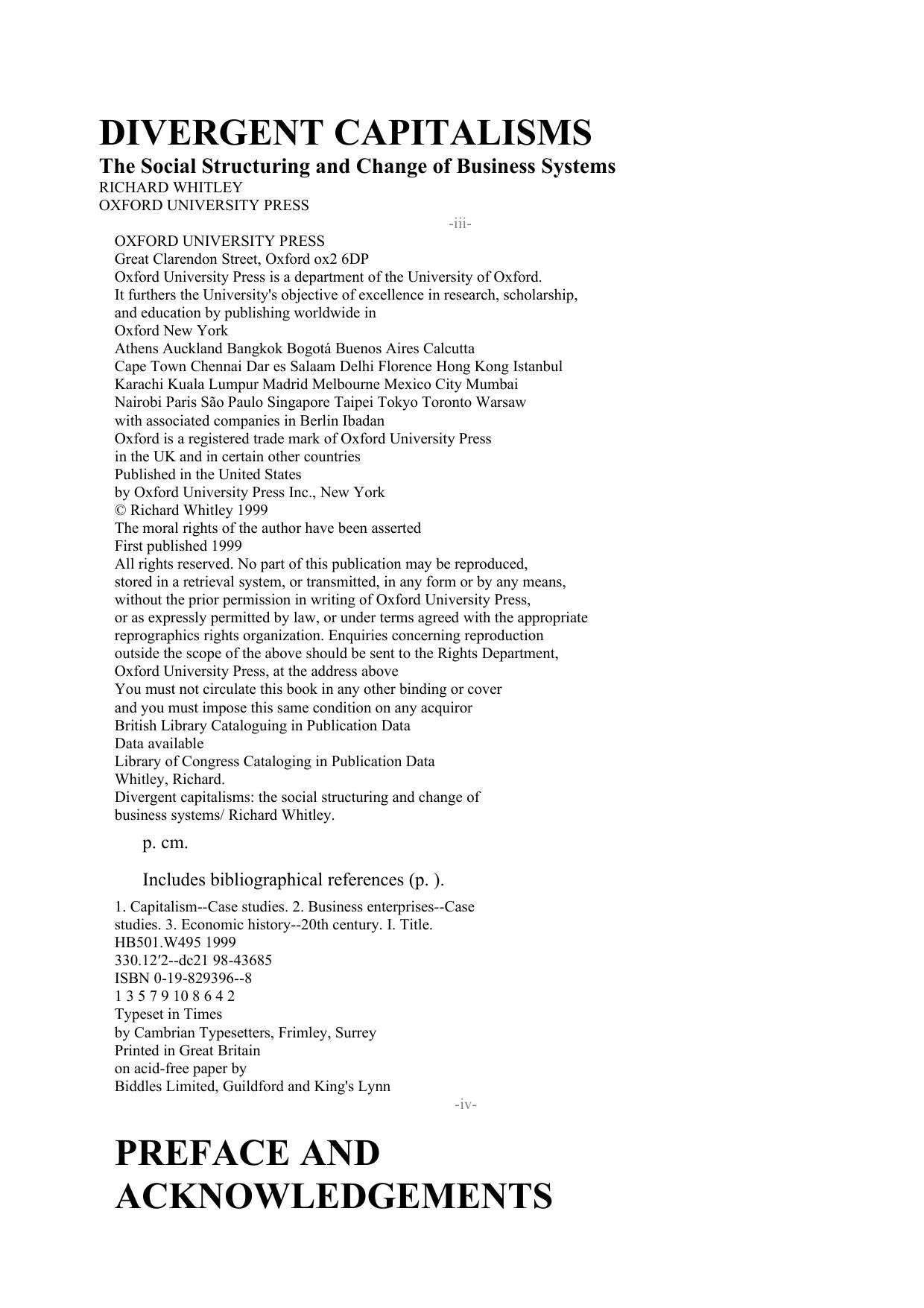 Divergent Capitalisms: The Social Structuring and Change of Business Systems by Richard Whitley