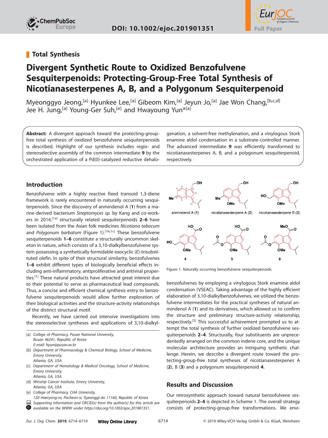 Divergent Synthetic Route to Oxidized Benzofulvene Sesquiterpenoids: Protecting&#x02010;Group&#x02010;Free Total Synthesis of Nicotianasesterpenes A, B, and a Polygonum Sesquiterpenoid by Unknown