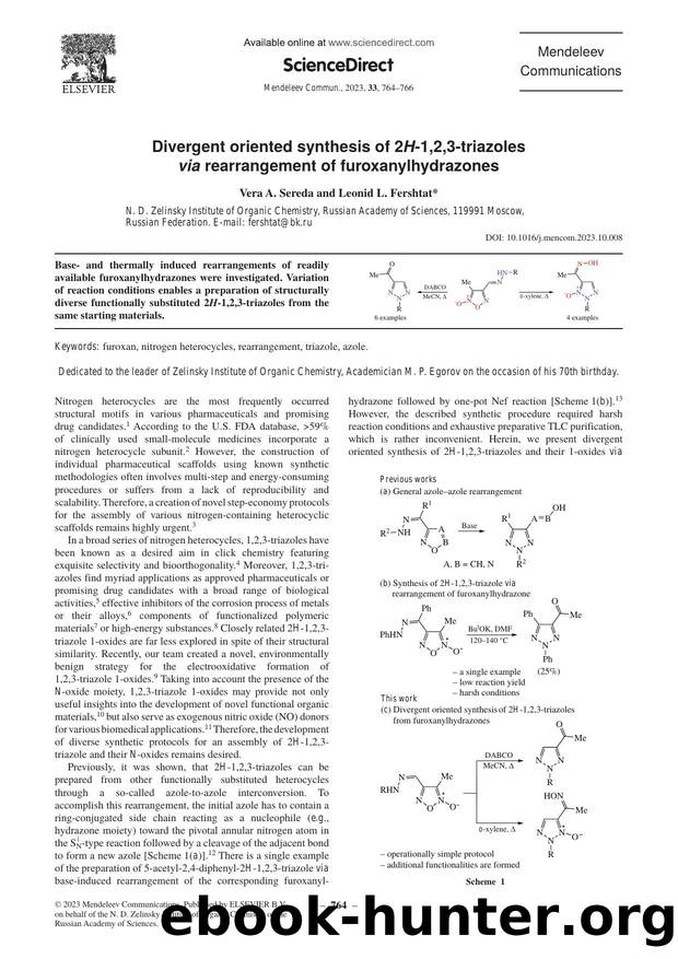 Divergent oriented synthesis of 2H-1,2,3-triazoles via rearrangement of furoxanylhydrazones by Vera A. Sereda & Leonid L. Fershtat
