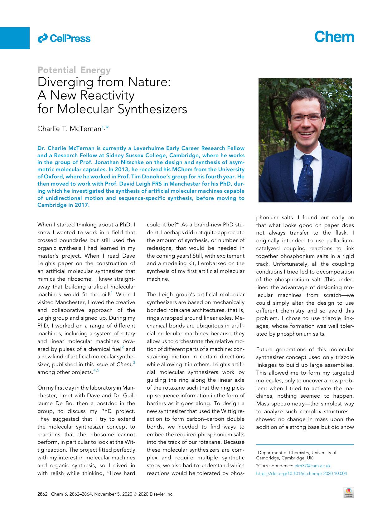 Diverging from Nature: A New Reactivity for Molecular Synthesizers by Charlie T. McTernan