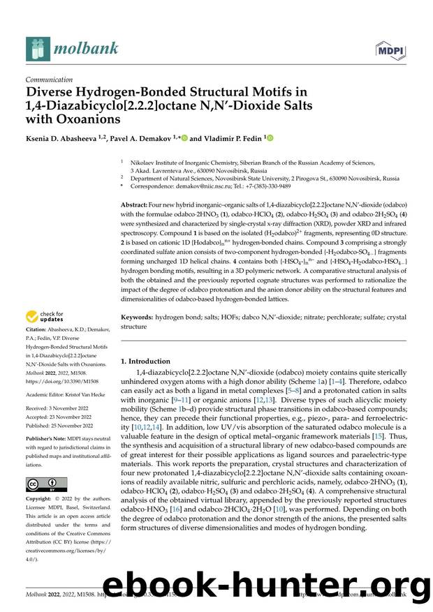 Diverse Hydrogen-Bonded Structural Motifs in 1,4-Diazabicyclo[2.2.2]octane N,Nâ-Dioxide Salts with Oxoanions by Ksenia D. Abasheeva Pavel A. Demakov & Vladimir P. Fedin
