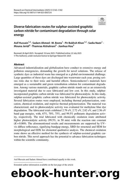 Diverse fabrication routes for sulphur-assisted graphitic carbon nitride for contaminant degradation through solar energy by unknow
