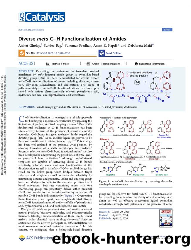 Diverse meta-CâH Functionalization of Amides by Aniket Gholap Sukdev Bag Sukumar Pradhan Anant R. Kapdi & Debabrata Maiti