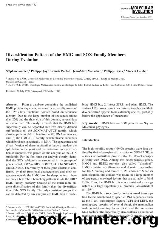 Diversification Pattern of the HMG and SOX Family Members During Evolution by Soullier S. et al
