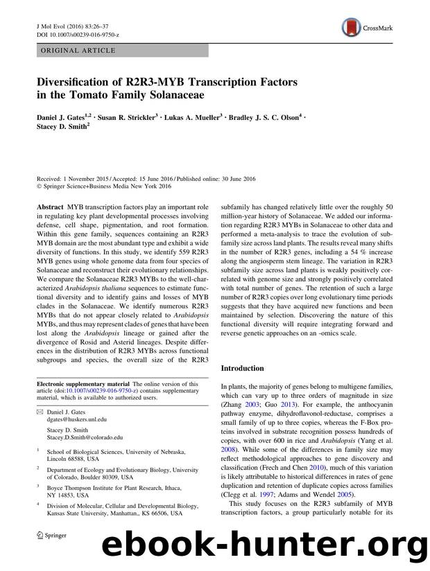 Diversification of R2R3-MYB Transcription Factors in the Tomato Family Solanaceae by Daniel J. Gates & Susan R. Strickler & Lukas A. Mueller & Bradley J. S. C. Olson & Stacey D. Smith