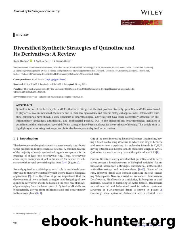 Diversified Synthetic Strategies of Quinoline and Its Derivatives: A Review by Unknown
